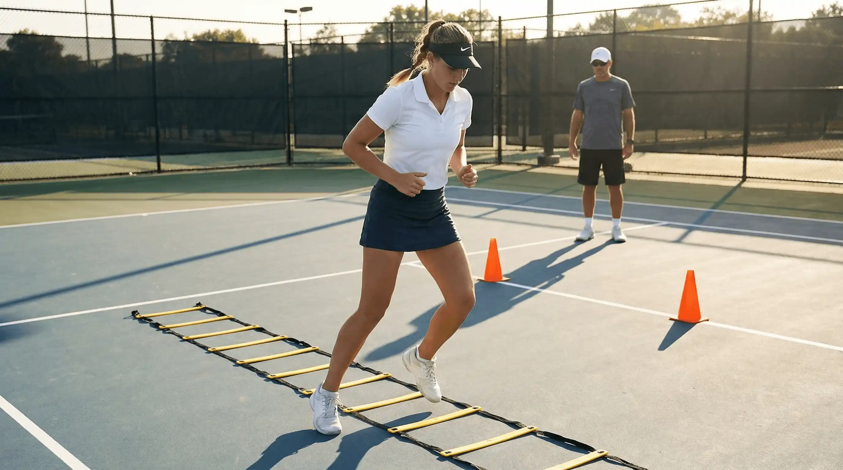 لاعب تنس في تدريبات السرعة والرشاقة على الملعب